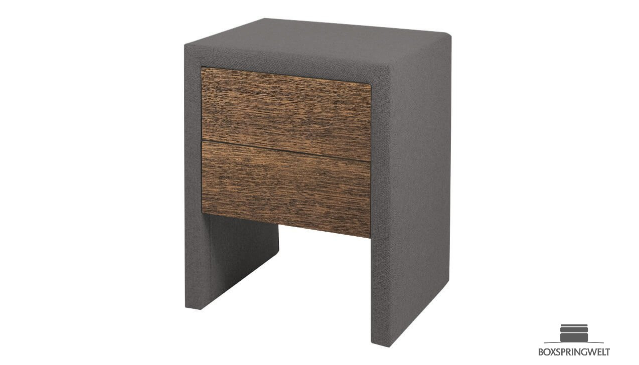 Holz-Nachtkonsole mit dunklem Eichenholz im Textilstoff „Golf" in Anthrazit-Grau