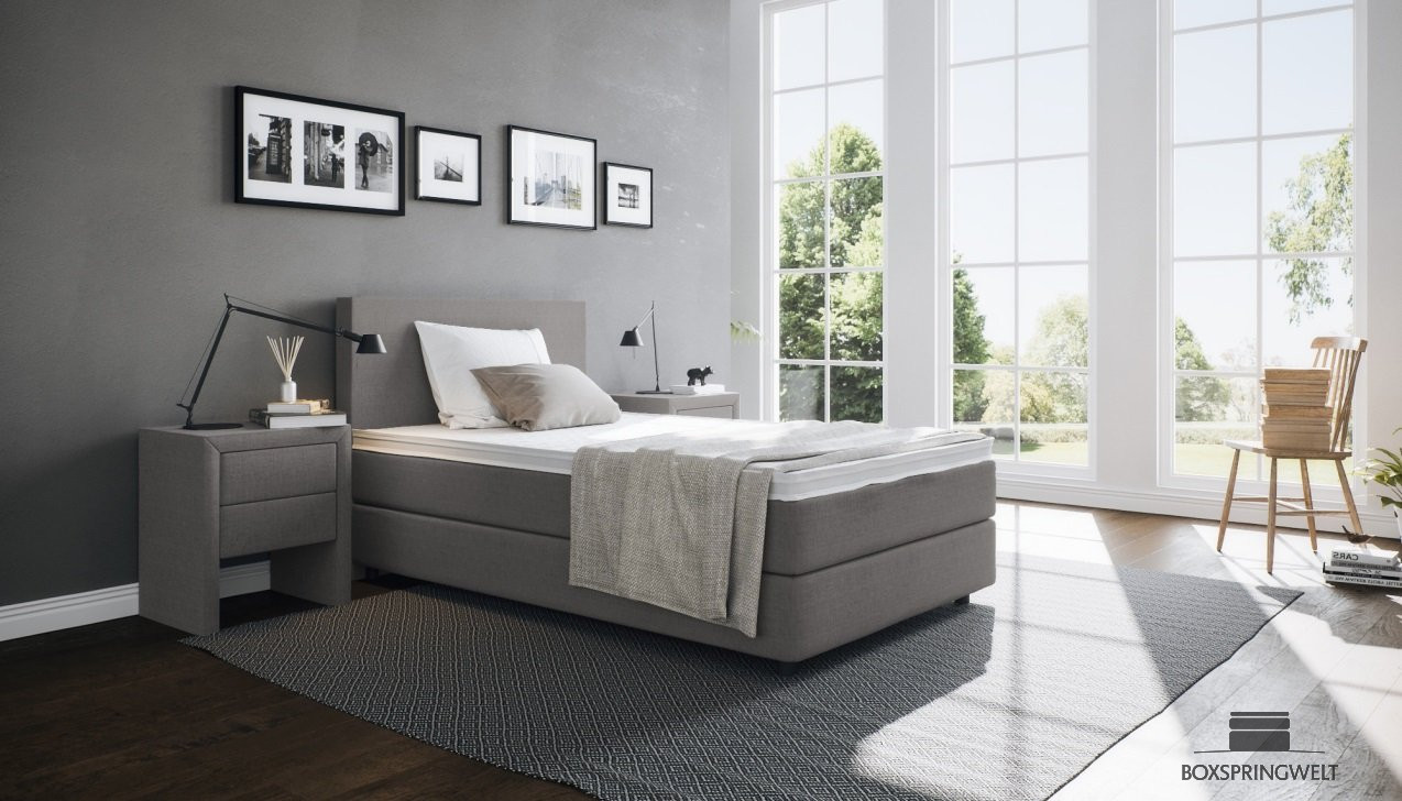 Boxspringbett Edmund in Golf Anthrazit; Kopfteil bündig; 6cm hohe Füße in Schwarz