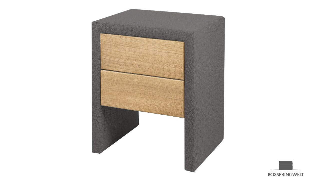 Holz-Nachtkonsole mit hellem Eichenholz im Textilstoff „Golf" in Anthrazit-Grau