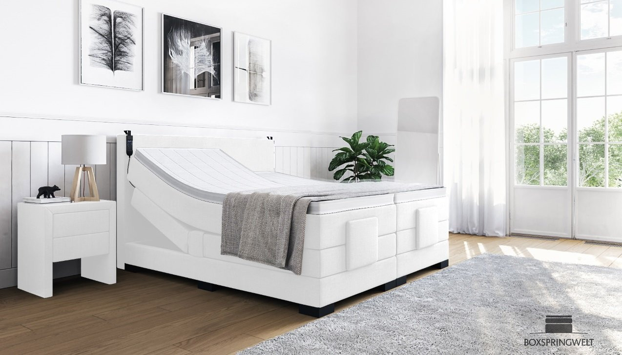 Boxspringbett Konrad mit Motor in Golf Weiß