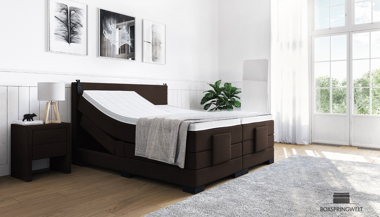 Boxspringbett Konrad mit Motor in Golf Dunkelbraun