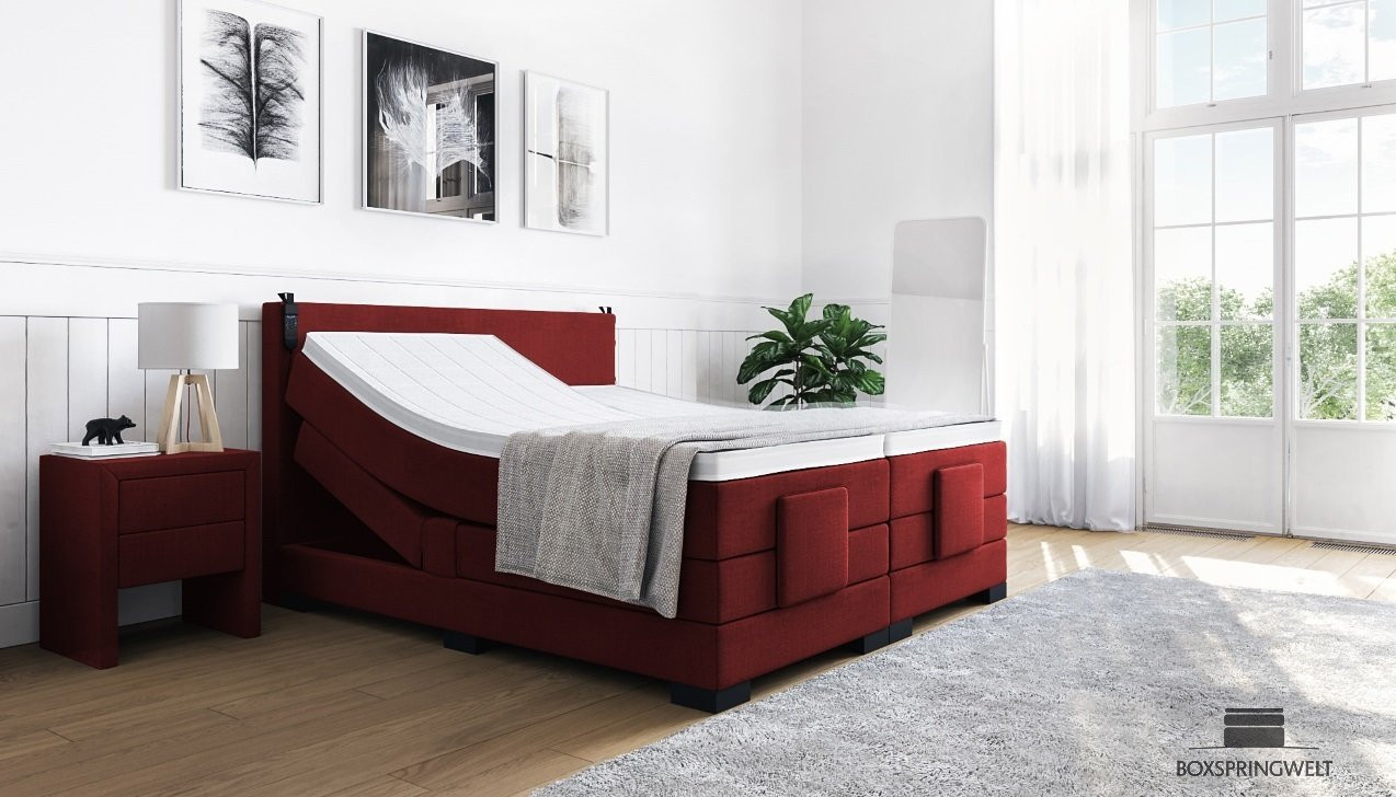 Boxspringbett Konrad mit Motor in Golf Burgundy