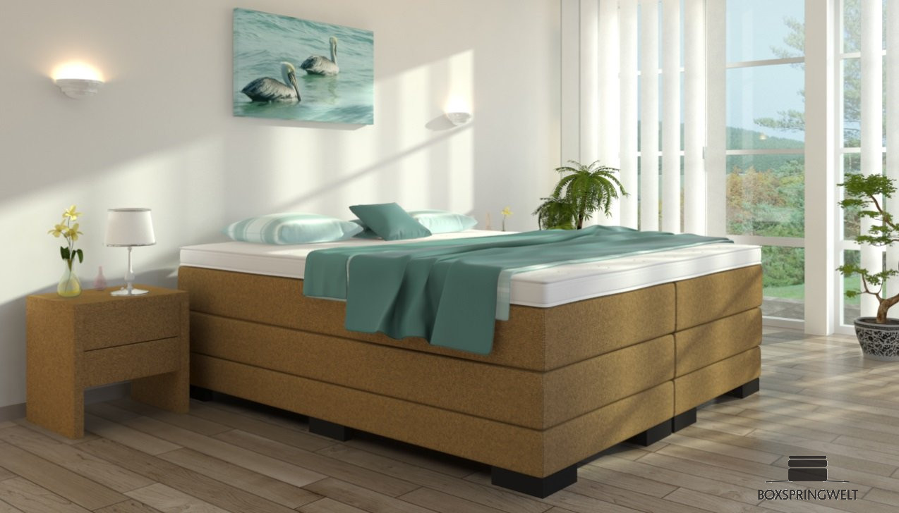 Boxspringbett Gustav ohne Kopfteil in Hellbraun