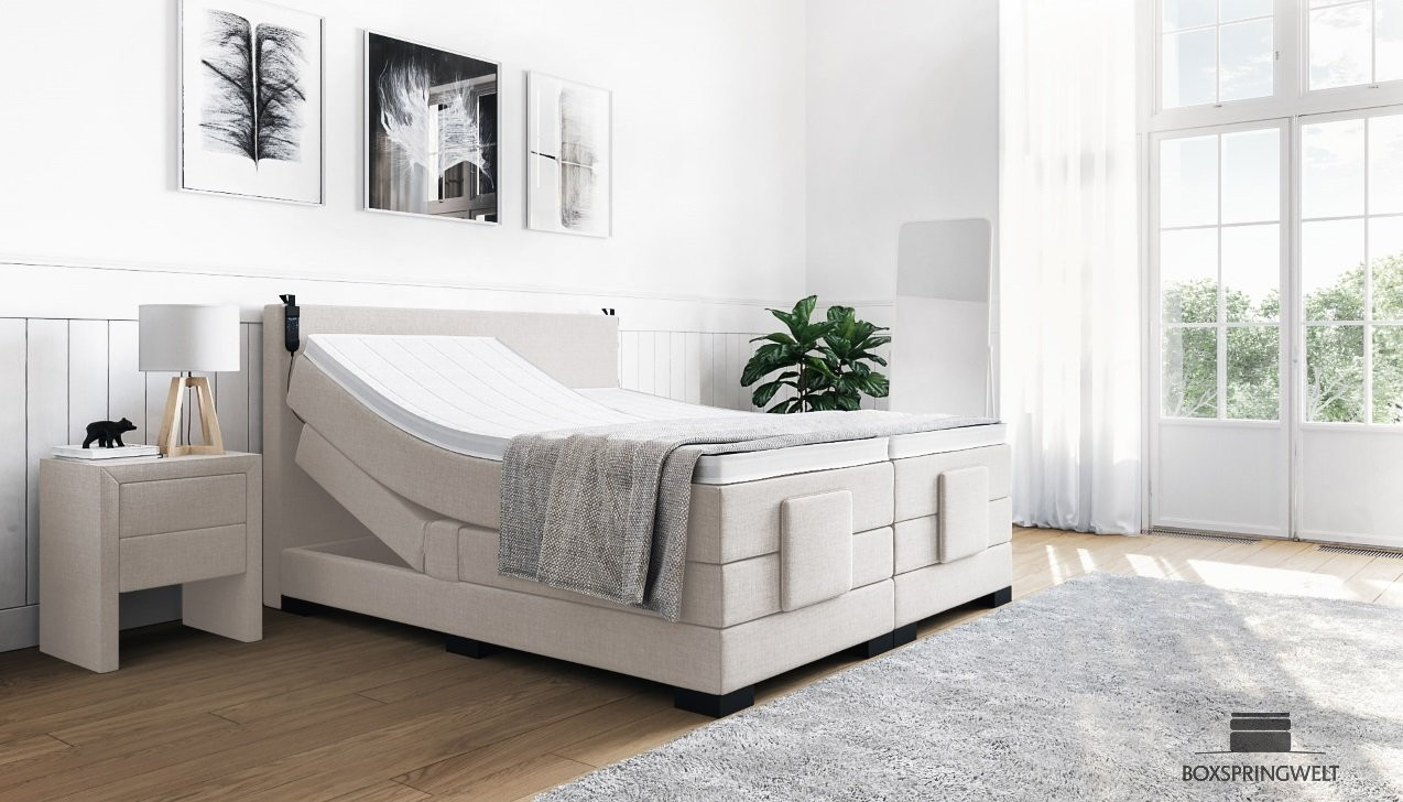 Boxspringbett Konrad mit Motor in Board Natur