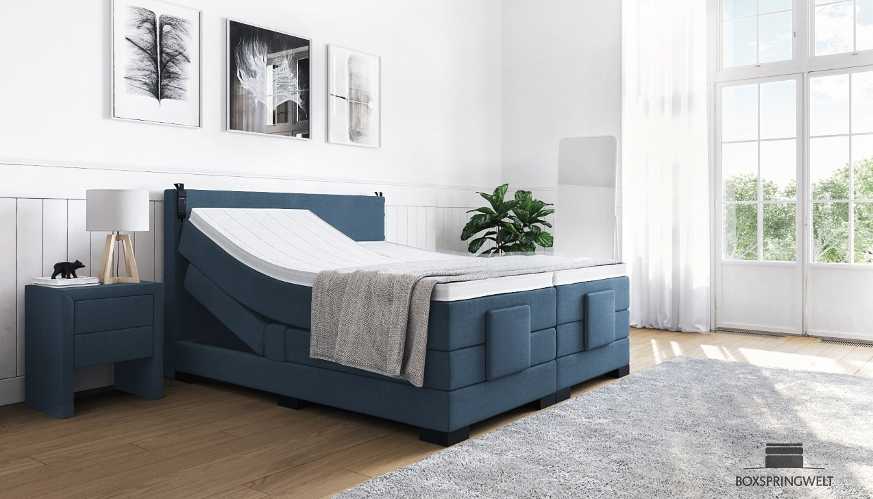 Boxspringbett Konrad mit Motor in Golf Blau