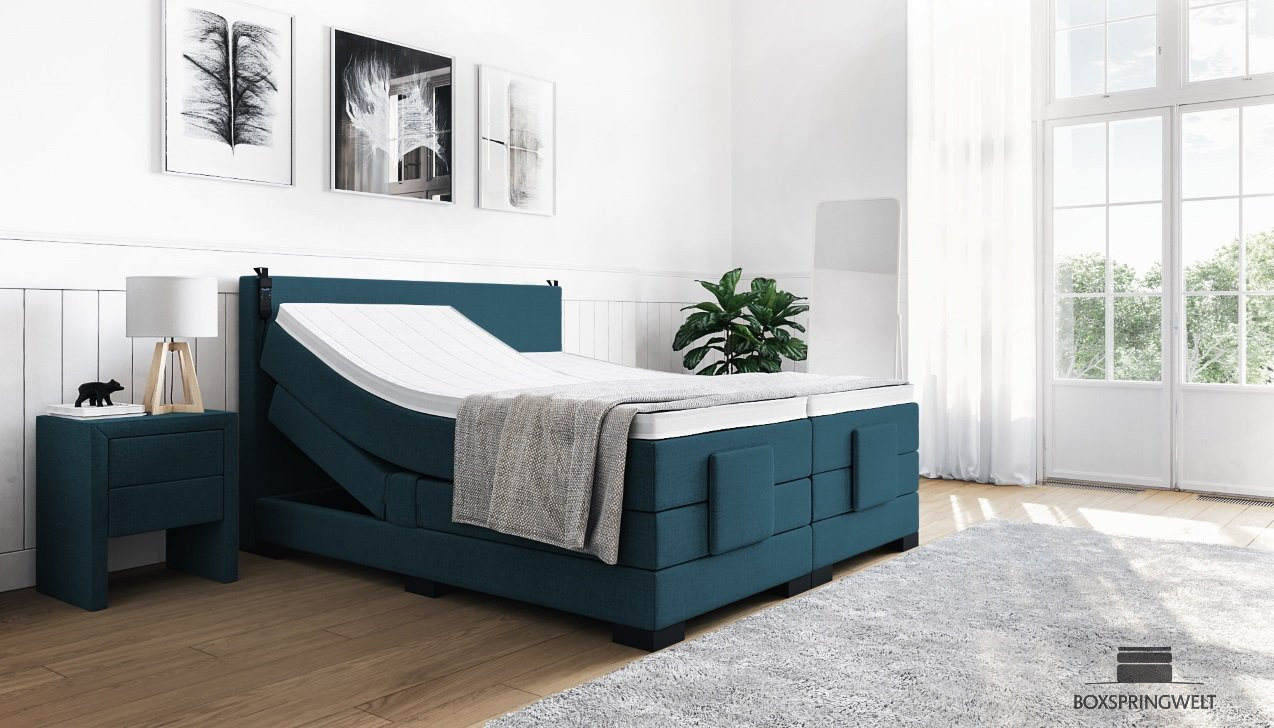 Boxspringbett Konrad mit Motor in Board Petrol