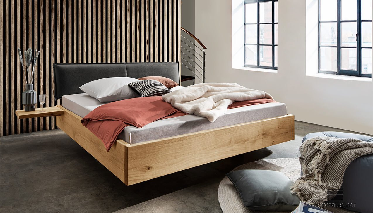 Bett in Wildeiche Kopfteil Anthrazit