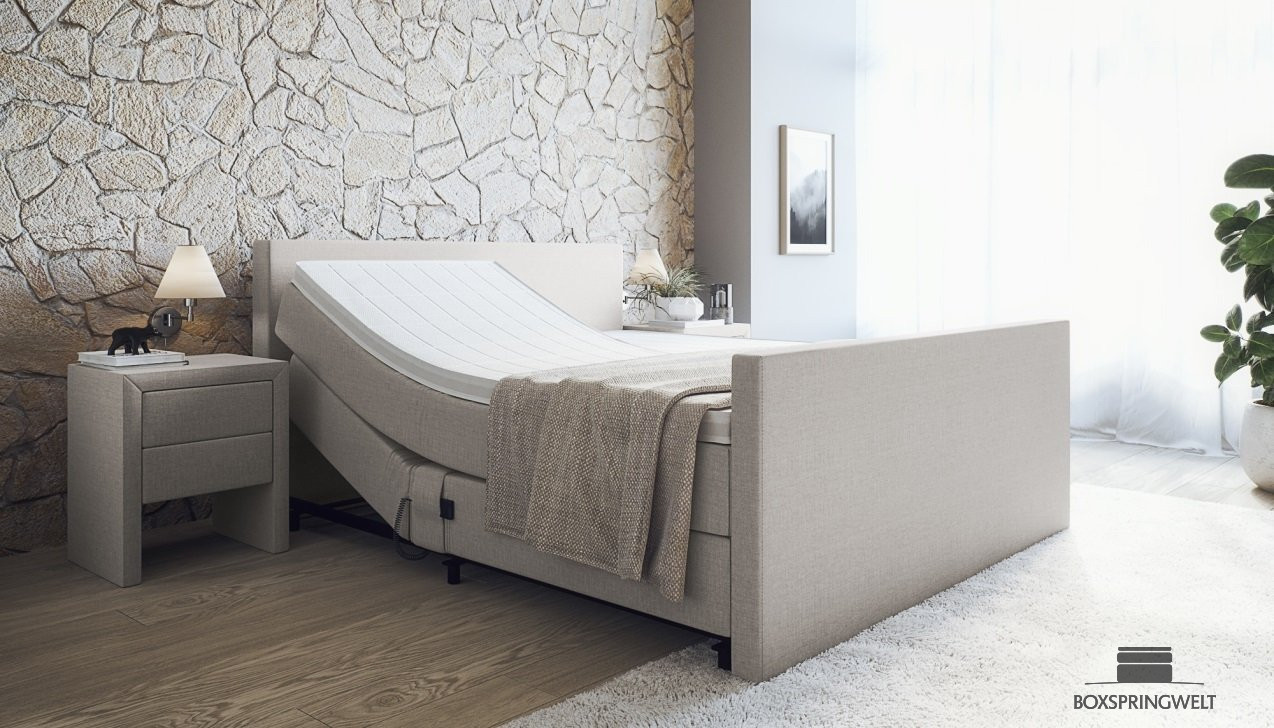 Boxspringbett Sven mit Motor in Hellgrau
