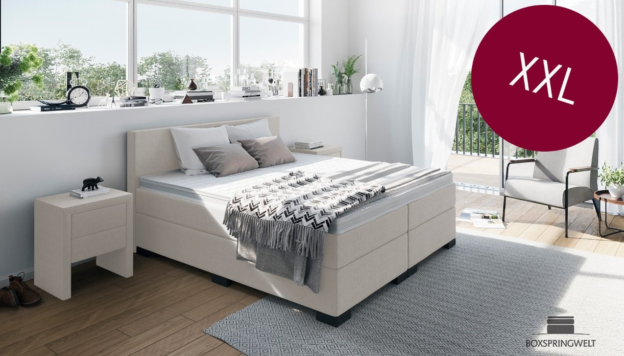Boxspringbett XXL in Board Ecru