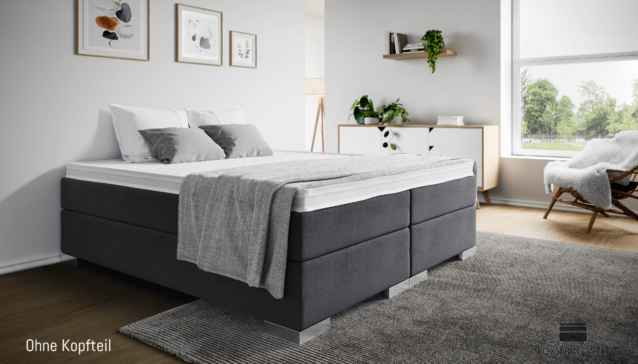 Ohne Kopfteil, Eckige Füße in Chrom 