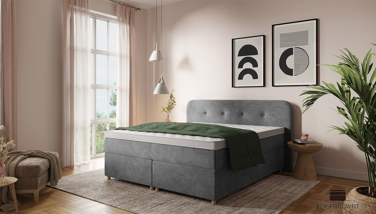 Box ohne Husse für zweiteilige Optik (Doppelbett), Kopfteil mit Knöpfen  