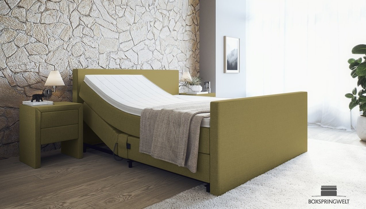 Boxspringbett Sven mit Motor in Olive