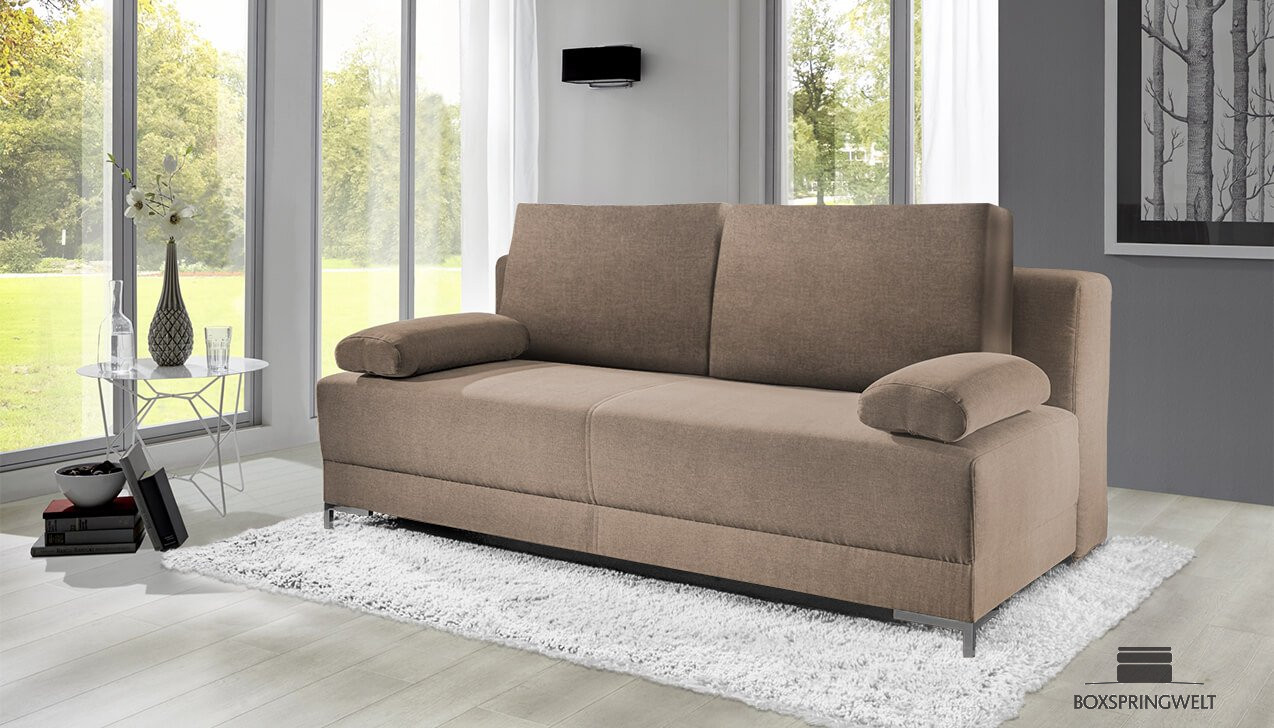 Boxspringsofa in Bezug Alicante Schlamm