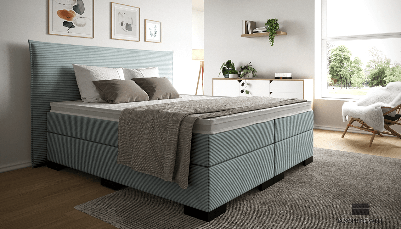 Boxspringbett Paul in Ribcord Aqua