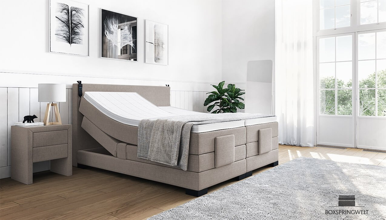 Boxspringbett Konrad mit Motor in Board Beige