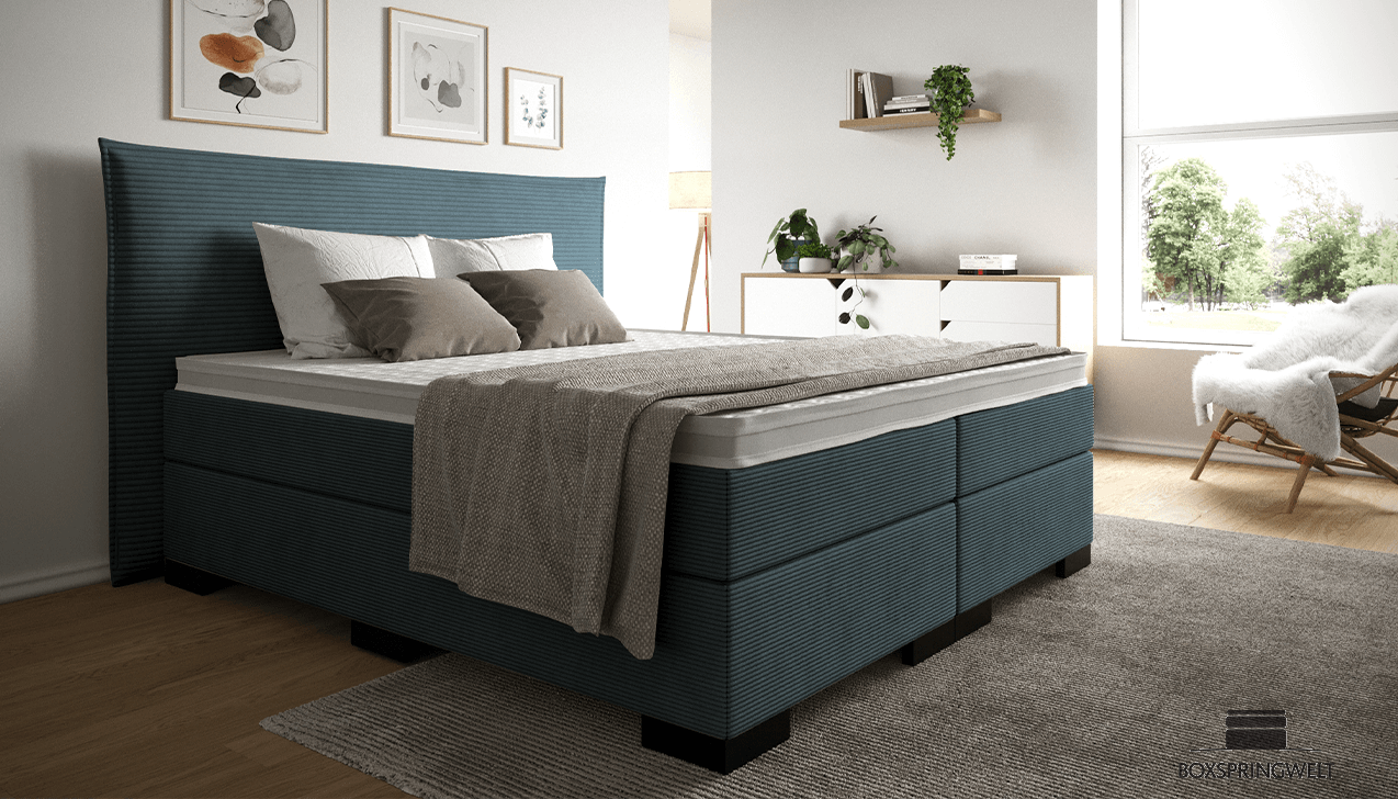 Boxspringbett Paul in Ribcord Darkblue