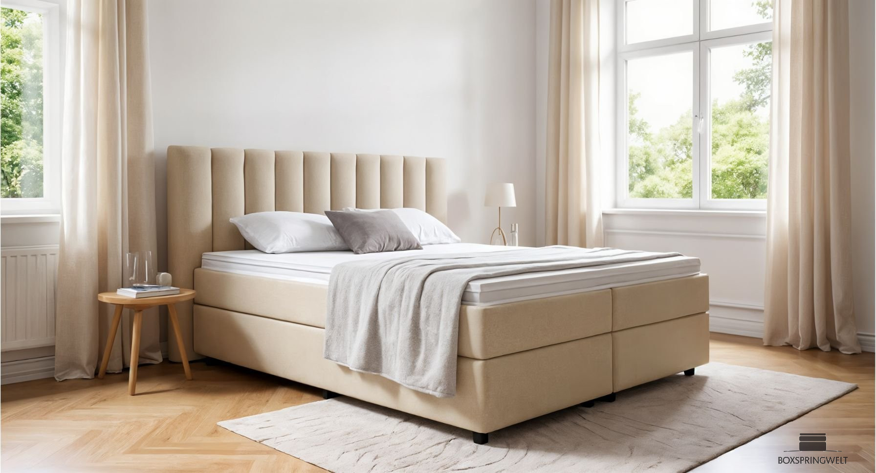 Boxspringbett Diana in Bezug Mine Beige