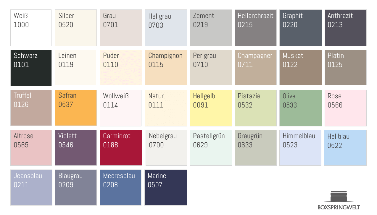 Farbauswahl für Topper bis 12 cm 