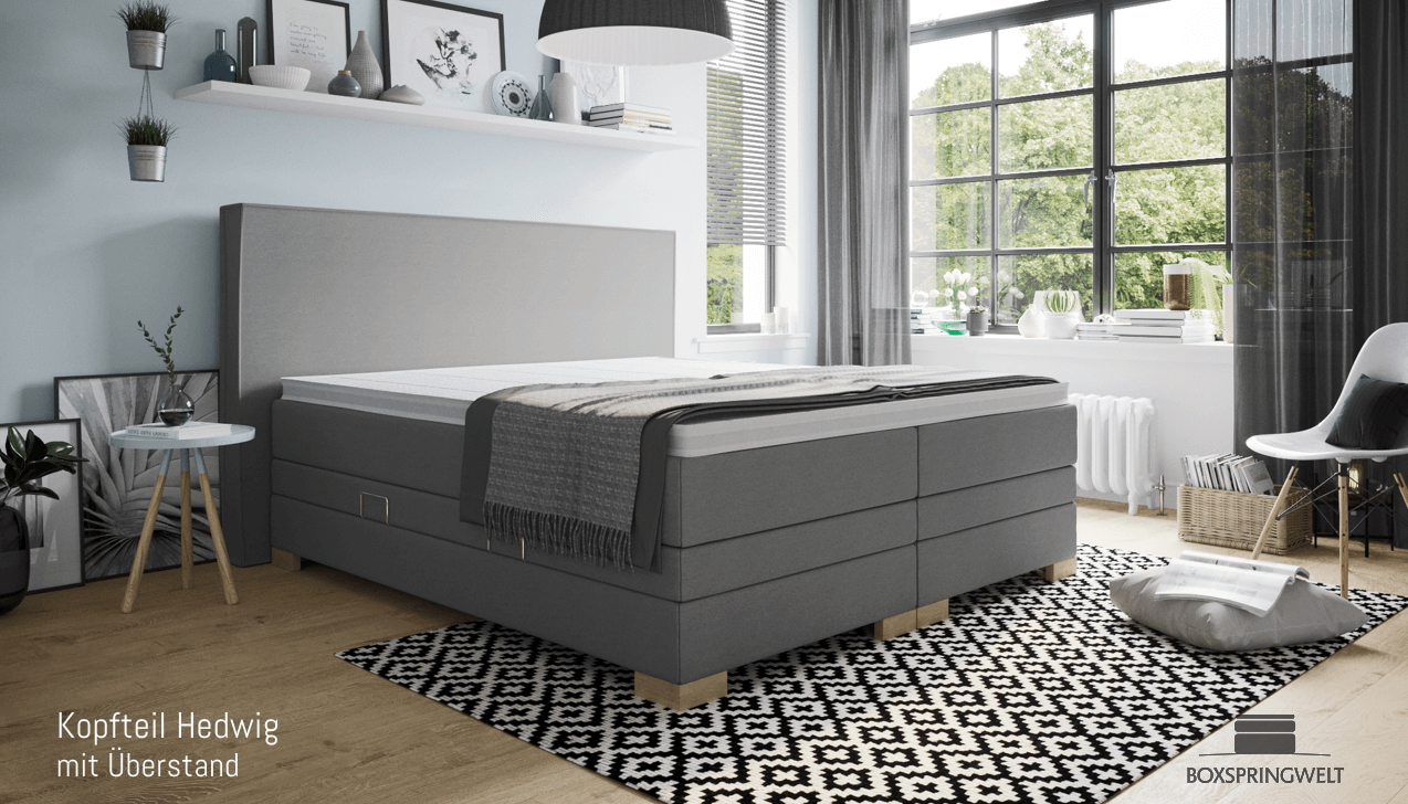 Mit Kopfteil Hedwig mit Seitenabstand. Eckige Füße, Buche. 