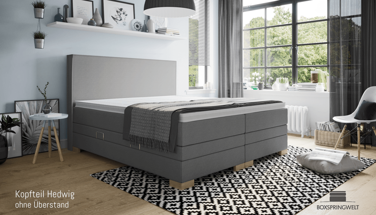 Mit Kopfteil Hedwig ohne Seitenabstand. Eckige Füße, Buche. 