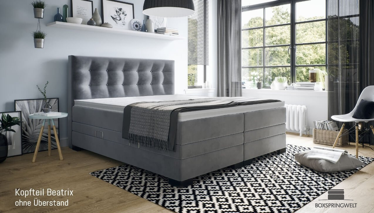 Mit Kopfteil Beatrix ohne Seitenabstand. Eckige Füße, Schwarz.