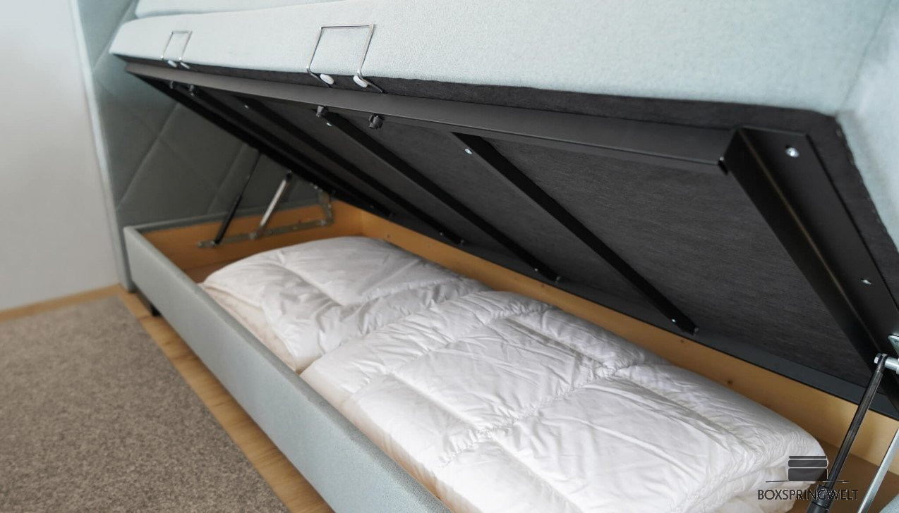 Boxspringbett mit Stauraum – ideal zum Verstauen von Schlafzimmertextilien