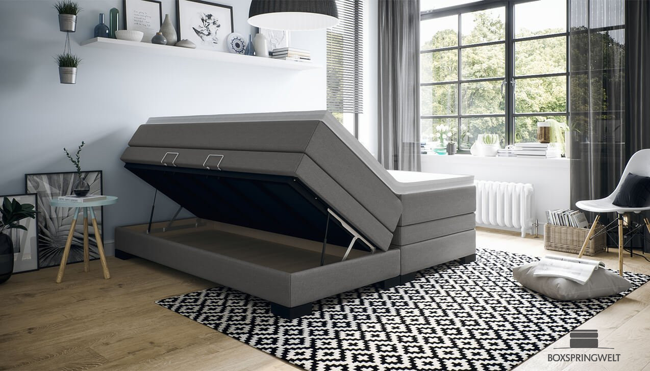 Bettkasten mit viel Stauraum, leichte Gasdruckfedern.