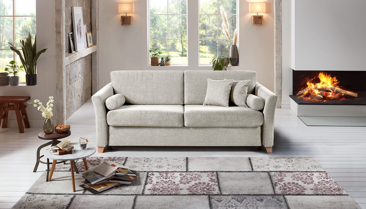 Sitzbreite 185cm, in Bermudas Platin mit Armlehnen-Rollen und Dekokissen