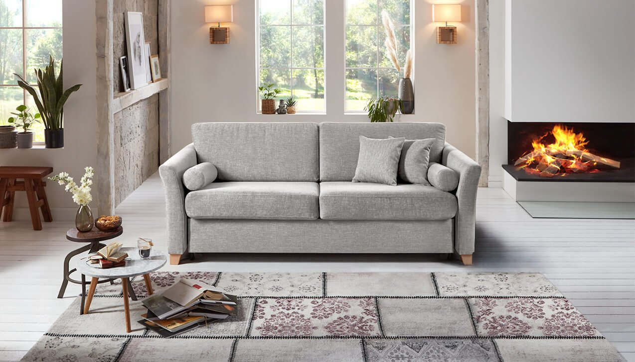 Boxspringsofa in Bezug Bermudas Silber