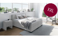 Boxspringbett XXL in Board Hellgrau ; Kopfteil mit 10cm Überstand pro Seite